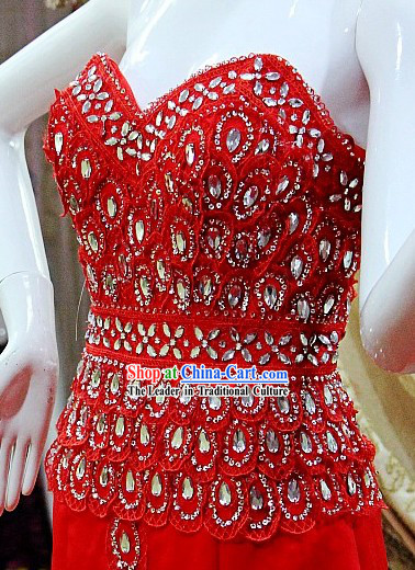 Stunning Red Chinese Wedding Evening Toasting Dress for Bride