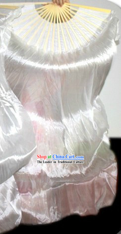 Pure White Chinese Silk Ribbon Dance Fan