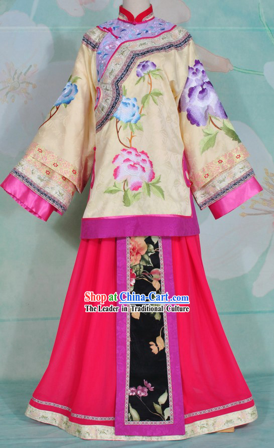 Qing Dynasty Beauty Embroidered Flower Clothing Complete Set
