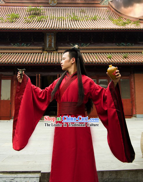 Ancient Chinese Plain Red Hanfu Costume for Men