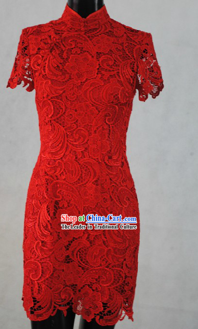Supreme Red Lace Short Wedding Cheongsam for Women