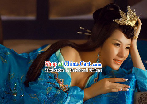 Blue Ancient Chinese Three Kingdoms Xiao Qiao Beauty Costumes for Women