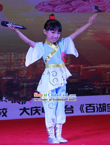 Traditional Chinese Three-character Scripture Costumes and Headband Outfit for Children