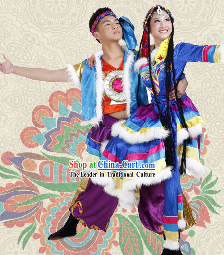Traditional Tibetan Dress and Headwear Two Sets for Men and Women