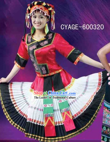 Traditional Chinese Yi Ethnic Suit and Hat for Women