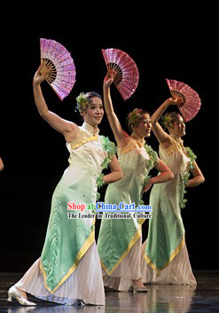 Traditional Chinese Jasmine Flower Dance Cheongsam Costumes and Headgear for Women