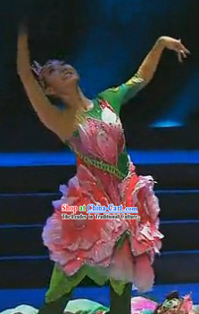 Flower Blossom Stage Performance Dance Costumes and Headwear for Women