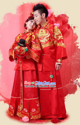 Supreme Chinese Wedding Dresses Complete Set for Brides and Bridegrooms