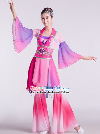 Chinese Classical Lotus Dance Costumes and Headdress Complete Set