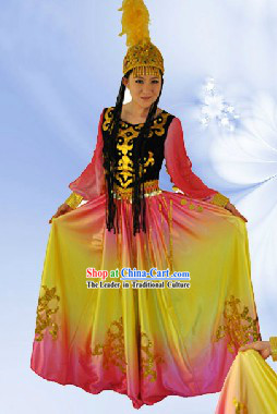 China Xinjiang Dance Outfit and Hat Complete Set for Women