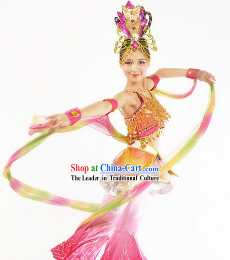 Traditional Chinese Classical Fei Tian Flying Angel Dance Costumes and Headdress for Women