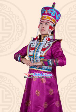 Traditional Chinese Mongolian Princess Clothing and Hat Complete Set