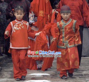 Traditional Chinese Wedding The flower Girl and Boy Clothing Two Sets