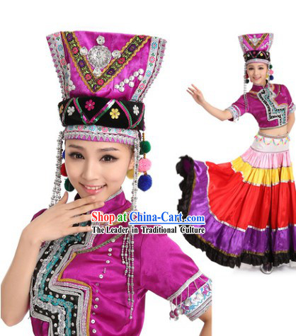 Yi Minority Dance Costumes and Butterfly Headdress for Women