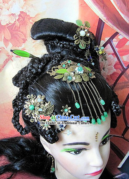 Ancient Chinese Green Metal Hair Clips Six Pieces Set
