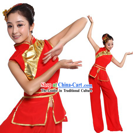 Chinese Fan or Ribbon Dance Costumes and Headpiece for Women