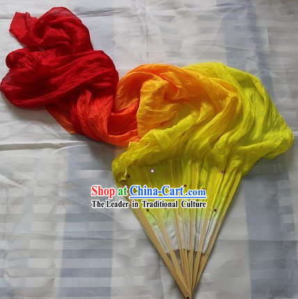 Handmade Colour Transition Long Silk Dance Flame Fan