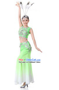 Traditional Chinese Peacock Dancing Costume and Headpiece for Women