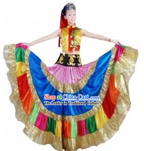 Traditional Chinese Yi Tribe Dancing Performance Costumes and Hat for Women