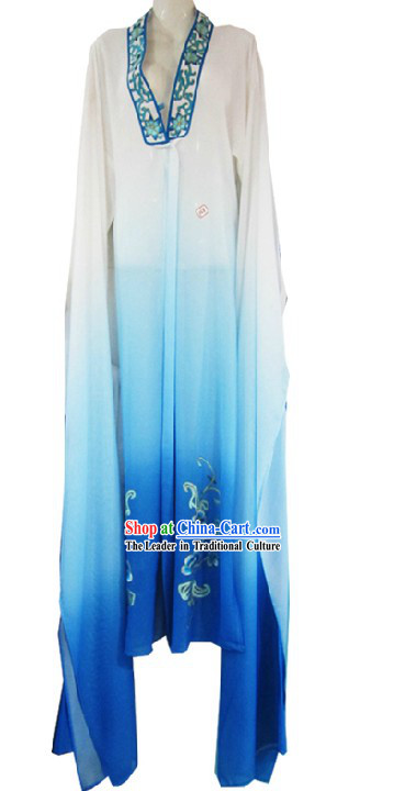 Ancient Chinese Opera White to Blue Transition Robe for Women
