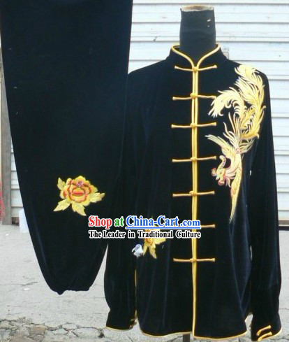 Traditional Chinese Velvet Phoenix Embroidery Tai Chi Competition Clothing