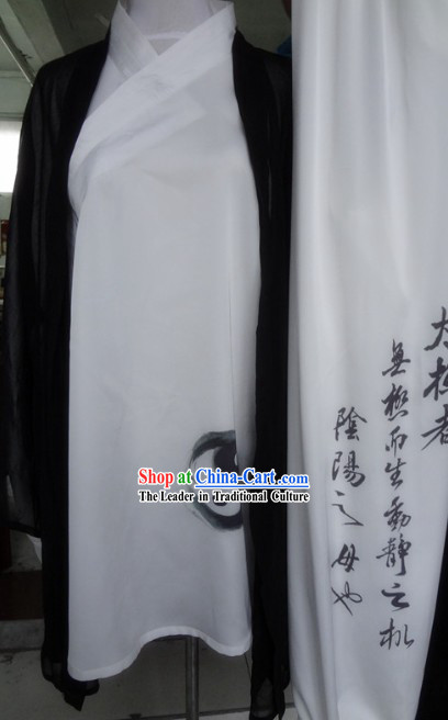 Ancient Chinese White Silk Tai Chi Tai Ji Uniform and Cape Complete Set