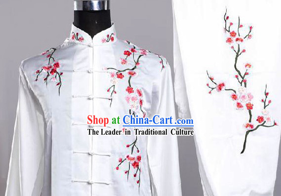 Traditional Chinese White Plum Blossom Embroidery Martial Arts Uniforms