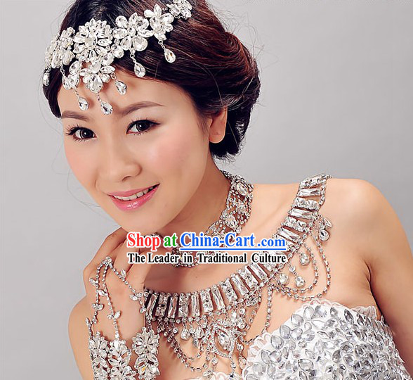 Chinese Classic Bridal Wedding Hair Accessories, Necklace and Hands Accessories Complete Set