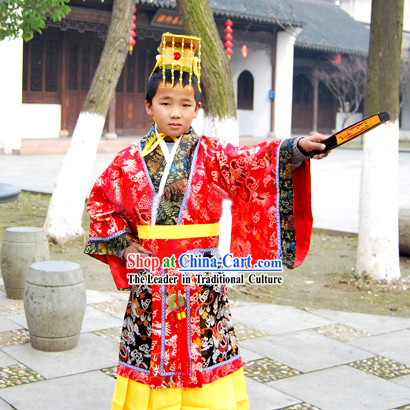 Qin Dynasty Qin Chao Qin Shi Huang First Emperor of Qin Costume and Hat for Children