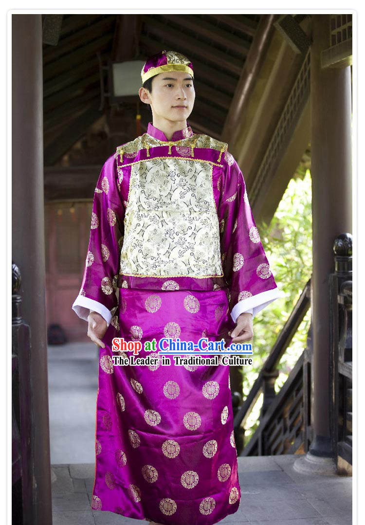 Traditional Chinese Mandarin Clothing Costume and Hat for Men