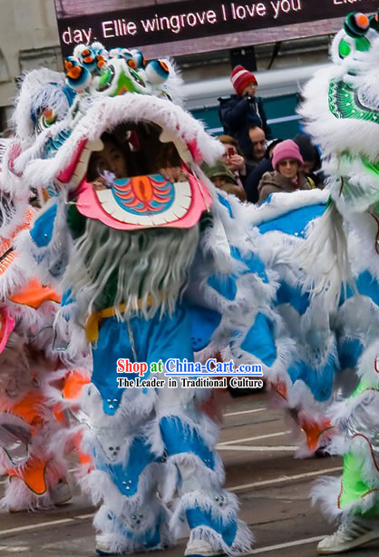 Grand Opening Ceremony White and Blue Lion Dance Costume Complete Set