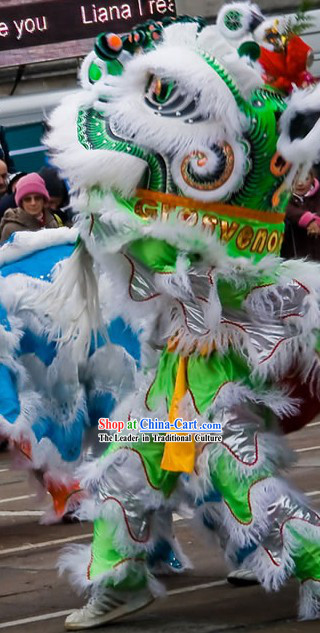 Grand Opening Ceremony White and Green Lion Dance Costume Complete Set