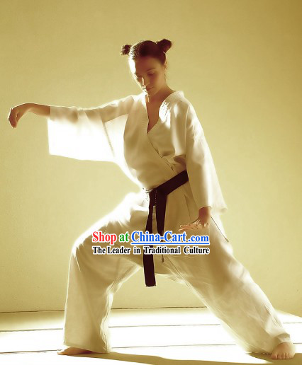 Pure White Martial Arts Gong Fu Practice Dresses for Women
