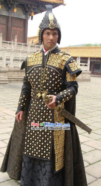Ancient Chinese Palace Coup General Armor Costume and Hat for Men