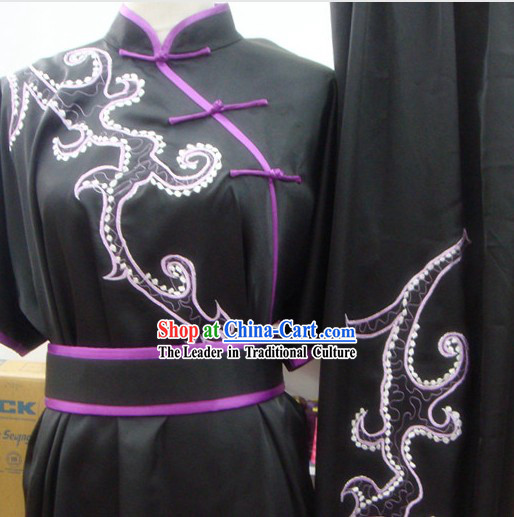 Traditional Chinese Black Color Transition Silk Martial Arts Kung Fu Phoenix Tail Uniform