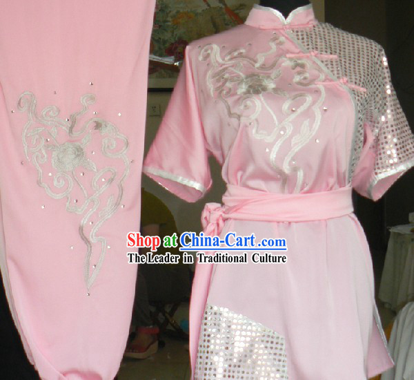 Supreme Chinese Pink Silk Long Fist Southern Fist Kung Fu Suit for International Competition
