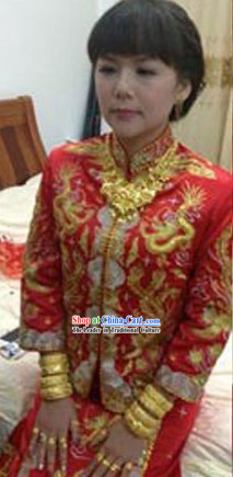 Traditional Chinese Wedding Dragon and Phoenix Wedding Blouse and Skirt