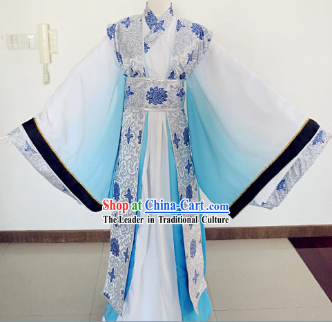 White and Blue Color Transition Traditional Chinese Ancient Male Outfit