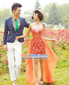 Bride and Bridegroom Loves Theme Clothes for Wedding Photography Use