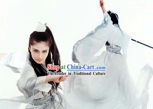 White Wu Lin Wai Zhuan Ancient Chinese Calliver Bai Zhantang Costume for Men