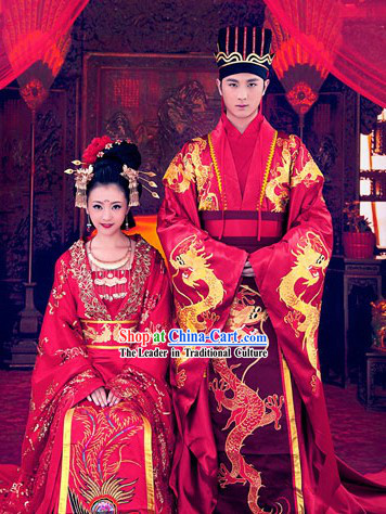 Chinese Traditional Wedding Ceremony Dresses, Hat and Hair Accessories Complete Sets