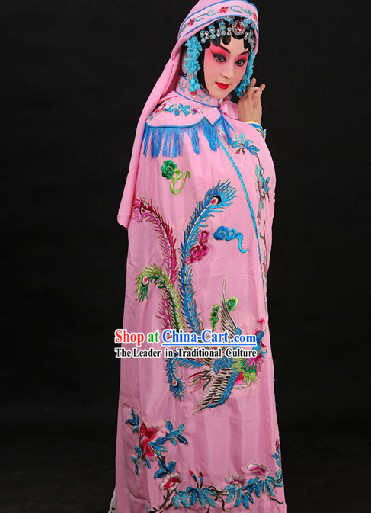 Pink Traditional Chinese Princess Phoenix Embroidery Cape