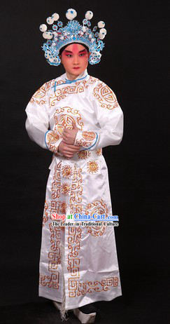 White Traditional Chinese Beijing Opera Wusheng Costume and Hat