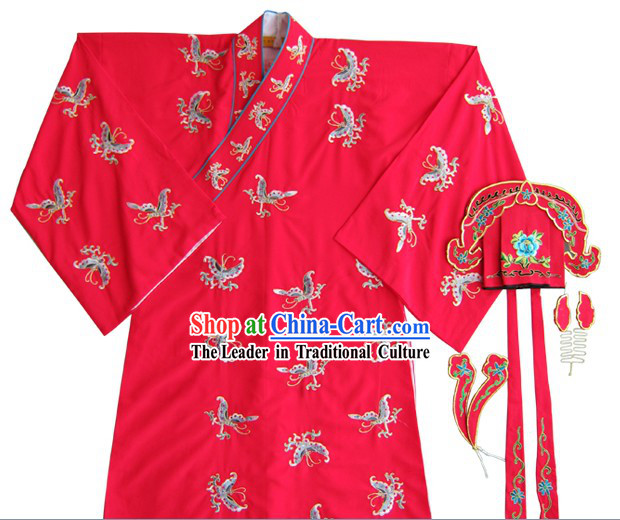 Chinese Classical Wedding Bridegroom Butterfly Embroidered Costumes and Hat