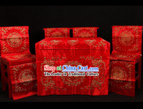 Traditional Chinese Peking Opera Imperial Palace Desk and Four Chairs Background