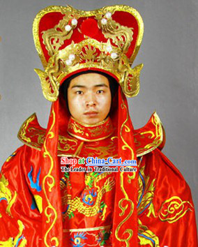 Red Bian Lian Mask Changing Dragon Embroidery Costumes Hat and 12 Masks Complete Set