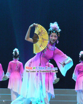 The Peach Blossom Fan Dance Costumes and Headpieces for Women