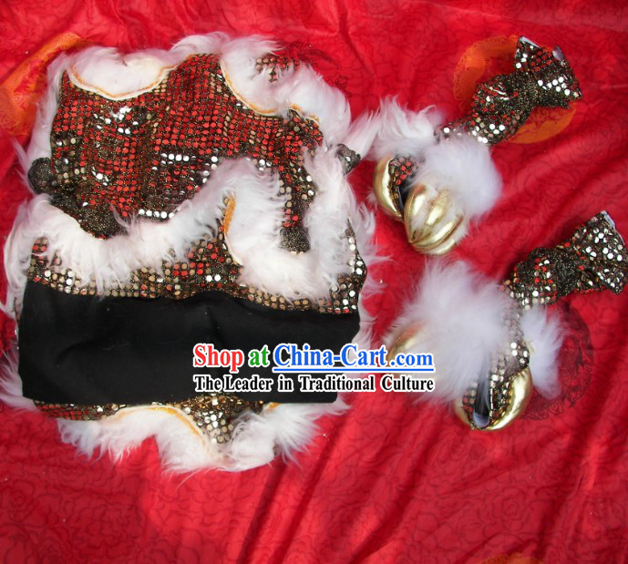 Black Sequins White Wool Chinese Festival Celebration Two Pairs of Lion Dance Pants and Shoes Covers