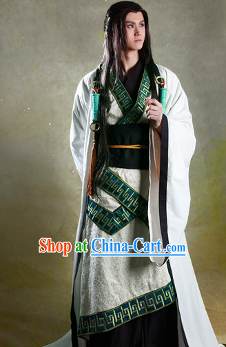 Ancient Chinese Male Fairy Costumes and Headwear Complete Set