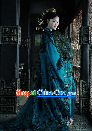 Ancient Chinese Empress Long Dress and Headwear Complete Set